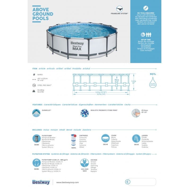 Сглобяем басейн 427 x 107 см Bestway - Image 14