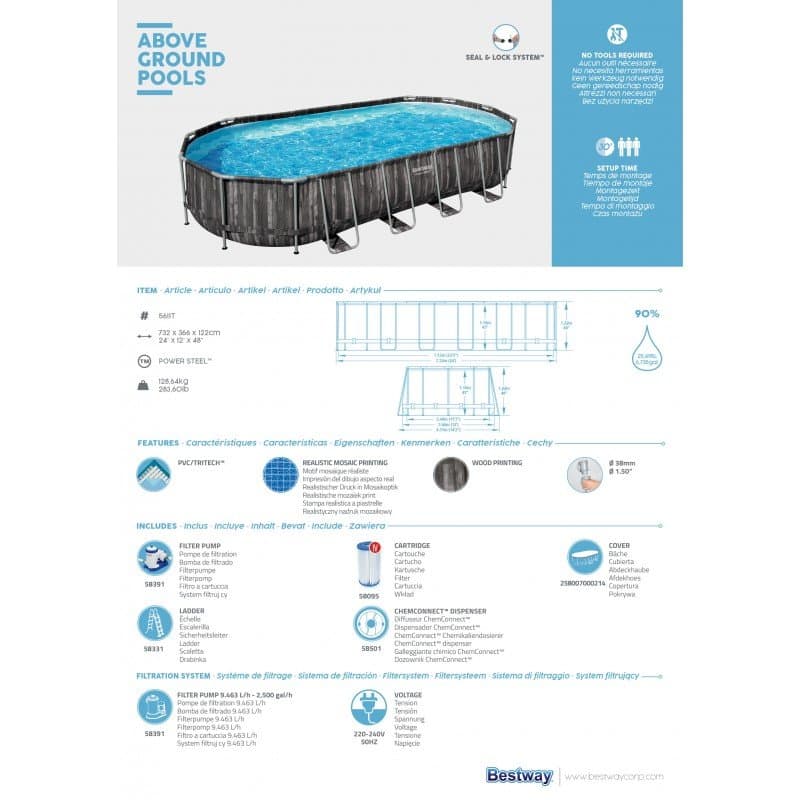 Сглобяем басейн 732 x 366 x 122 см. Bestway - Image 12